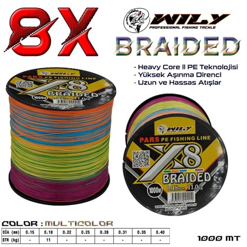 Wily Pars 8 Kat İp Misina 1000 mt Multicolor
