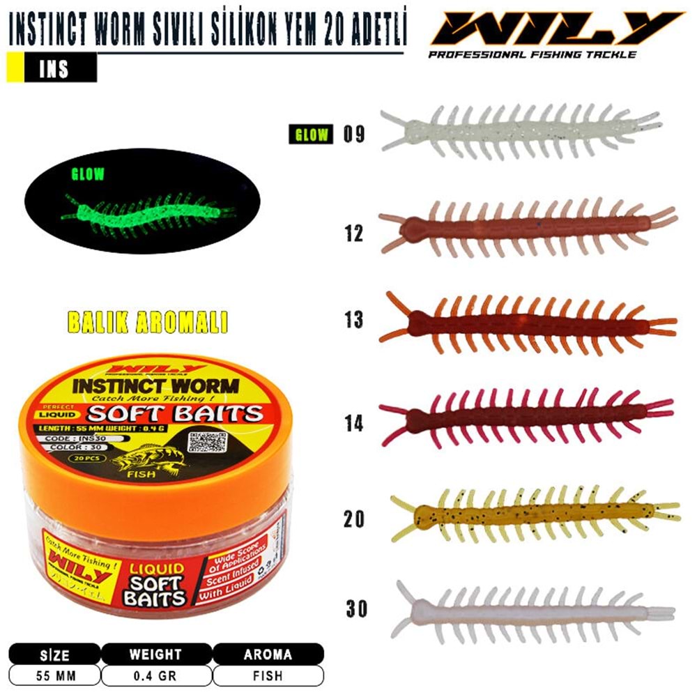 Wily Instinct Worm Sıvılı Silikon 55 mm 20 Adetli